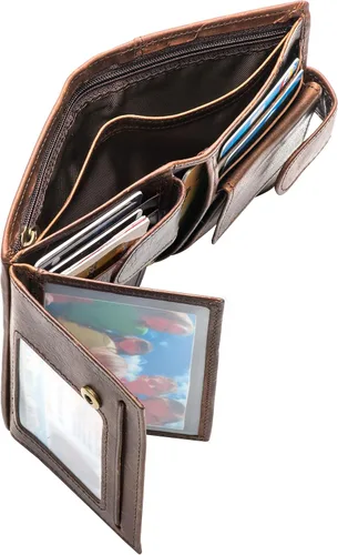 Miniatura 5 de Tarjetero grande de cuero genuino RFID con cierre a presión, 3 ventanas de identificación para hombres, Classic