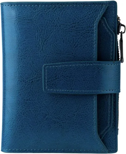 Miniatura 13 de Bveyzi - Billetera pequeña de cuero para mujer con bloqueo RFID, de dos pliegues con cremallera, con ranuras para tarjetas de crédito y ventana