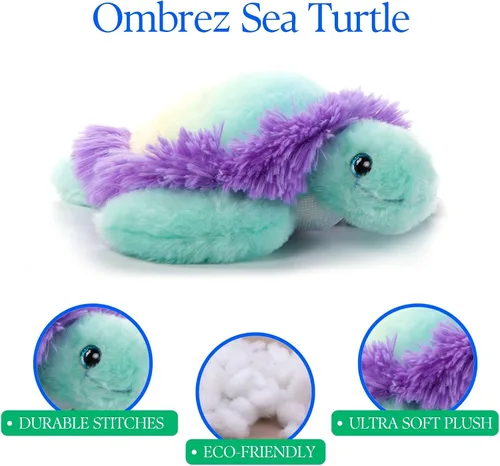 Miniatura 6 de The Petting Zoo Peluche de tortuga marina, animales marinos Ombrez, tortuga marina arcoíris, juguete de peluche de 12 pulgadas
