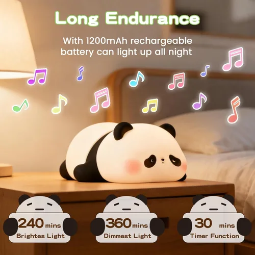Miniatura 5 de FAMIDUO Luz nocturna de panda con ruido blanco, máquina de sonido para bebé pequeño, entrenador de sueño blando de silicona, luz nocturna recargable