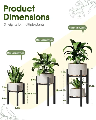 Miniatura 2 de Paquete de 3 soportes para plantas ajustables para interiores, soporte moderno de metal para plantas de interior, soportes resistentes para plantas