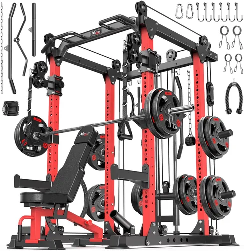 Miniatura 39 de Rack Multiusos para Sentadillas, Conjunto de Rack de Pesas Smith Machine con Sistema de Crossover de Cables, Racks de Potencia para Gimnasio en L04