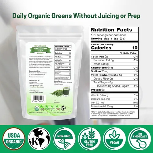 Miniatura 2 de Z Natural Foods Polvo de jugo de pasto de trigo orgánico, polvo superalimento para un envejecimiento saludable y digestión, ideal para jugos, yogur