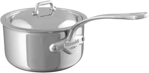 Mauviel M'Cook - Sartén de acero inoxidable pulido de 5 capas con tapa y mango de acero inoxidable fundido, 6 cuartos de galón, fabricado en Francia
