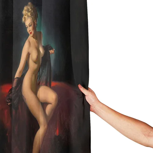 Miniatura 3 de FUNNY KIDS' HOME Cortinas de ducha retro con pin up para baño, pintura al óleo, arte de lienzo, decoración de baño, sexy dama bañándose