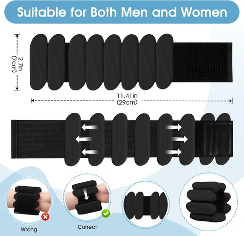 Miniatura 5 de Pesas de muñeca, paquete de 2 pesas de muñeca y tobillo portátiles para mujeres y hombres, pesas ajustables para brazo y pierna, brazaletes