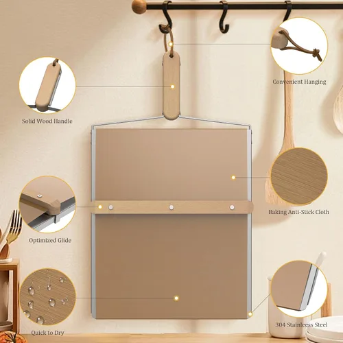 Miniatura 6 de Pala deslizante para pizza, bandeja deslizante de metal grande de 15 x 13 pulgadas, para hacer 12 pulgadas, tablero de pizza de metal de acero
