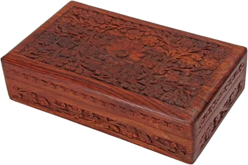 Regalos de Navidad intricado Caja de joyería de madera organizador10x 6 pulgadas ArtesanalEtiquetas multiuso (Almacenamiento para mantener seguro