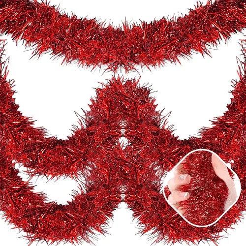 Miniatura 8 de Guirnalda de oropel de Navidad rosa macarrón de 50 pies, guirnalda de papel de aluminio metálico para colgar en la pared, telón de fondo