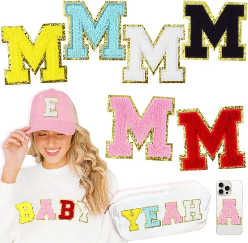 Miniatura 16 de 104 Piezas de Letras Grandes de 3 Pulgadas de Chenilla Blancas de la A-Z, Letras Termoadhesivas para Tela y Ropa, Bordado de Brillantina para 104