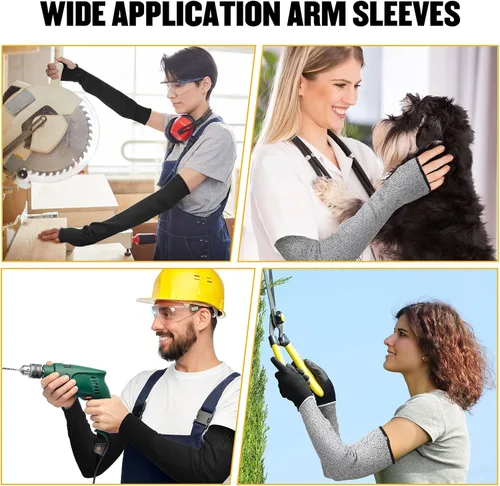 Miniatura 7 de Chuarry 4 pares de mangas resistentes a los cortes, protectores de brazo delgados para piel fina y moretones para hombres y mujeres, Negro, Gris