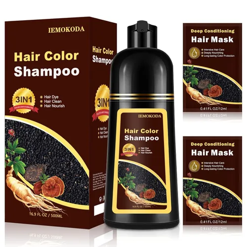 YOCISKU Hair Dye Shampoo, 3 in 1 Gray Hair Coverage Herbal Dye Shampoo | For natural-looking shine|Ammonia-free|fresh aroma stays gentle on