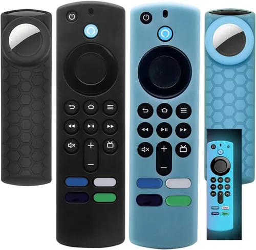 [Paquete de 2] Compatible con TV Stick 4k Max cubierta remota con soporte para Airtag, para calcomanías de azulejos, brilla en la oscuridad, funda