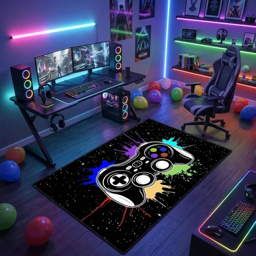 Alfombras gamer para dormitorio de niños, pintura de dibujos animados, alfombra de juegos para adolescentes, decoración genial de sala de juegos,