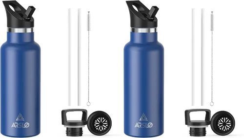 Miniatura 41 de Botellas de agua de doble pared de acero inoxidable, botella aislada al vacío con tapa con popote, botella de agua aislada mantiene el agua fría