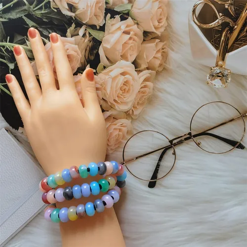 Miniatura 6 de Xeahung 100 cuentas de cristal acrílico, cuentas redondas agrietadas para hacer joyas, pulseras, cuentas espaciadoras de agujeros grandes