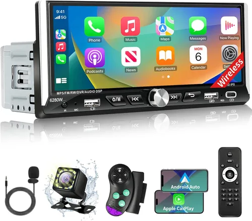 Miniatura 11 de Estéreo de radio DIN único para automóvil con Apple Carplay inalámbrico y Android Auto, pantalla táctil IPS de 5.7 pulgadas estéreo para automóvil
