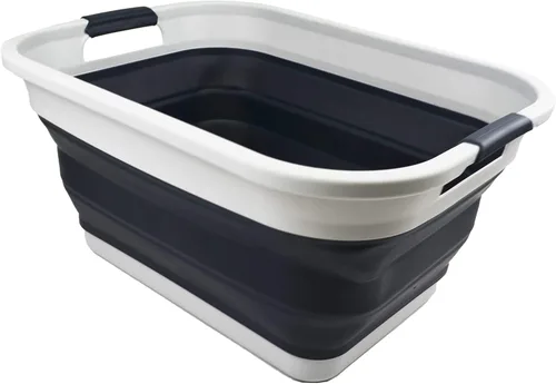 Miniatura 2 de SAMMART Cesta de lavandería de plástico plegable de 36L (9.5 galones) Contenedor de almacenamiento plegable y organizador-Bañera de lavado portátil
