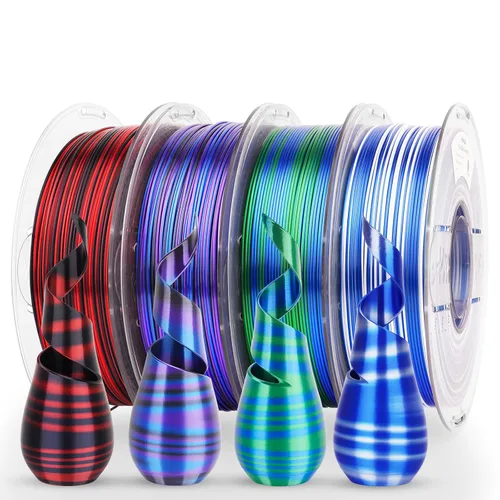 Miniatura 12 de AMOLEN Paquete de filamento PLA de seda para impresora 3D de 4.4 lbs, paquete de ácido poliláctico de doble color de 0.069 in, filamento PLA