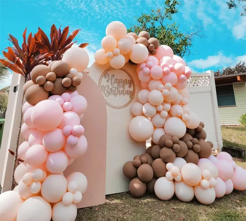 Miniatura 3 de Kit de guirnalda de arco de globos de color rosa claro, doble relleno, mate, rosa, marrón, crema, melocotón, globos de látex de diferentes tamaños