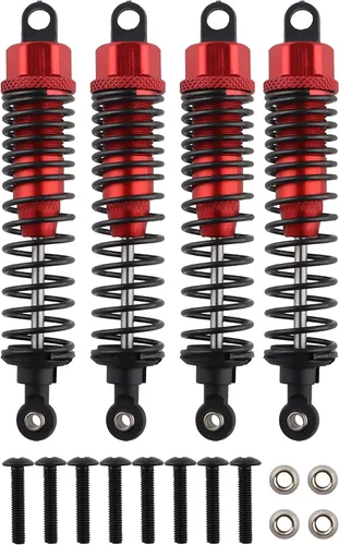 4 amortiguadores delanteros y traseros, suspensión ajustable de 3.858 in de aluminio para autos RC 1/10 HSP 94166 94106 94107 94155 94170 Buggy Rojo