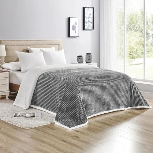 Miniatura 8 de Elegant Comfort Manta reversible de pana sherpa, peso medio y súper afelpada, manta de franela suave, mullida y afelpada, microgamuza, patrón de Gris