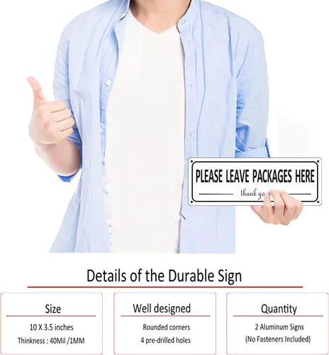 Miniatura 4 de Paquete de 2 letreros de metal con texto en inglés "Leave Packages Here", instrucciones de entrega del paquete, 10 x 3.5 pulgadas, aluminio