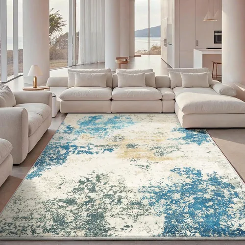 Miniatura 26 de Carvapet 9x12 Alfombras grandes para sala de estar y dormitorio, alfombra moderna lavable azul de pelo bajo con respaldo de goma, plegable, alfombra