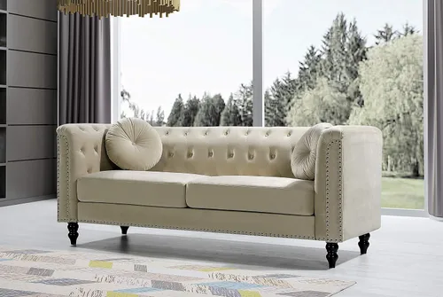 Miniatura 6 de Container Furniture Direct S5370-S Kittleson Velvet Upholstered Modern Chesterfield Sofa with Nailhead Trim, Gray