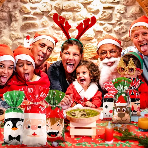 Miniatura 6 de Blulu 180 Piezas Bolsas de Celofán de Plástico para Dulces y Regalos de Navidad con 200 Ataduras Doradas y Plateadas para Navidad Xmas Santa