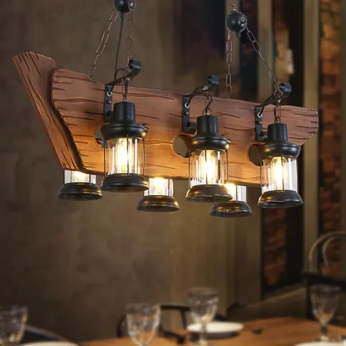 Miniatura 5 de iMeshbean Candelabro rústico de granja para comedor, cocina, isla, luces colgantes de madera industrial, lámpara de techo para sala de juegos, bar
