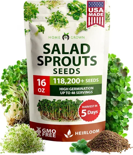 HOME GROWN Mezcla de semillas germinantes de primera calidad, microgreens 118,200 semillas para cultivo en interiores, brócoli, alfalfa, rábano,