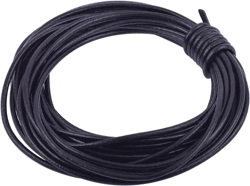 Miniatura 19 de KONMAY Cordón redondo de cuero real de 0.039 pulgadas, cordón de cuero negro de 25 yardas para hacer joyas, collares, pulseras y manualidades