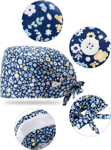 Miniatura 7 de Paquete de 8 gorros de trabajo en forma de calabaza con botones banda para el sudor sombreros ajustables con lazo trasero sombreros impresos
