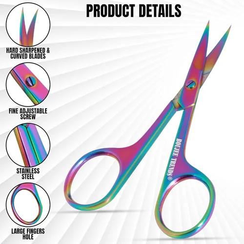 Miniatura 3 de Tijeras de uñas para uñas, cejas, bigote, facial, nariz, oído, peluquería, multiusos, tijeras de belleza pequeñas, cuchillas curvadas y afiladas