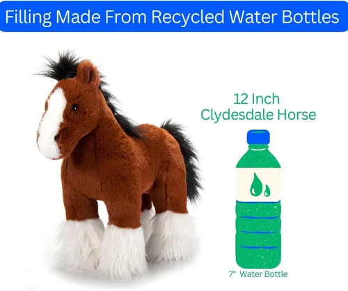 Miniatura 7 de The Petting Zoo Caballo Clydesdale de Pie Animal de Peluche, Regalos para Niños, Wild Onez Animales de Granja, Juguete de Peluche de Caballo Marrón
