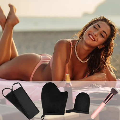 Miniatura 9 de Kit de 4 aplicadores de manopla autobronceadora, guante autobronceador, aplicador de espalda autobronceadora, mini manopla para endurecer la cara
