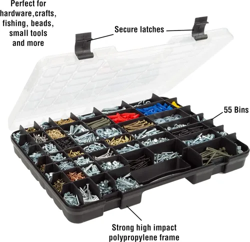 Miniatura 3 de Stalwart - 75-ST6073 Estuche de almacenamiento portátil con cerraduras seguras y 55 pequeños compartimentos para herramientas, tornillos, pernos