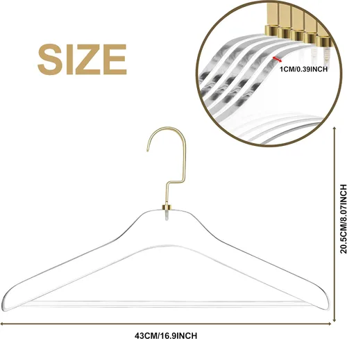 Miniatura 5 de Perchas Lucite de acrílico transparente de calidad con barra, paquete de 5, elegante colgador de ropa con barra acrílica para pantalones, percha