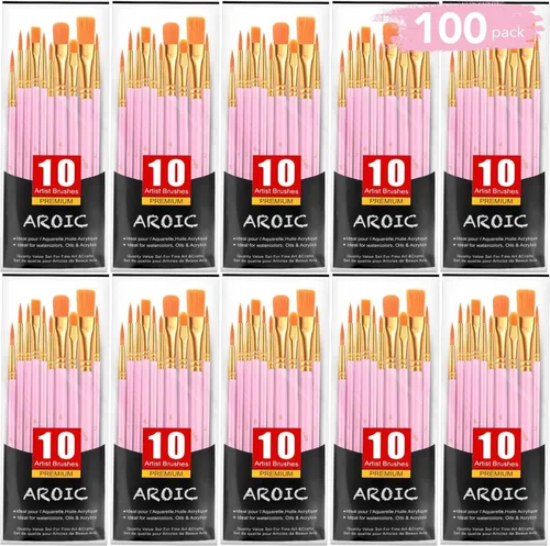 Miniatura 15 de AROIC Pinceles de pintura acrílica, 6 paquetes/60 piezas, juego de pinceles de nailon para pintura al óleo para acuarela, kits profesionales de Rosa