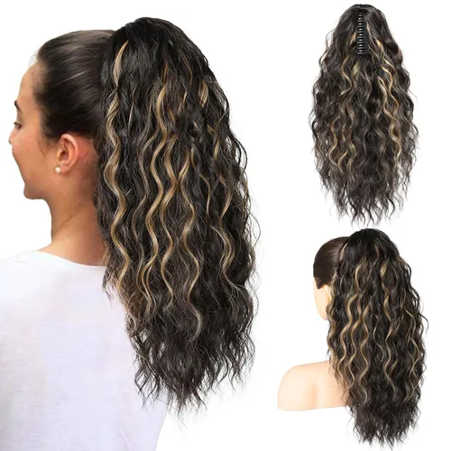 Miniatura 26 de SEIKEA 10" Extensión de Cola de Caballo Corta con Destacado de Garra, PT001 Ella Cabello Ondulado y Rizado Grueso, Clip de Mandíbula