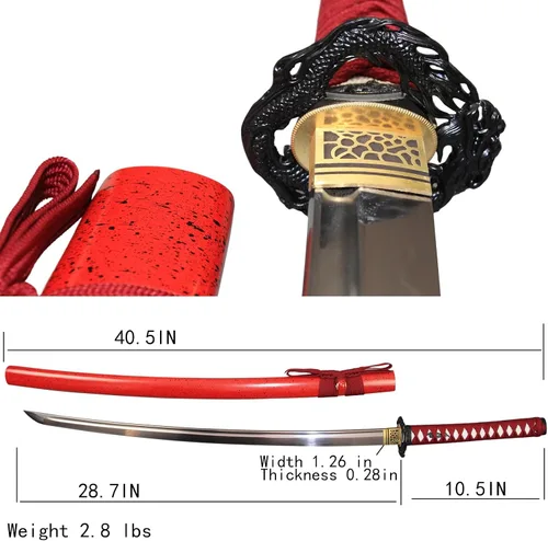 Miniatura 4 de Espada katana japonesa real hecha a mano, espada samurái de espiga completa, 40.5 pulgadas, bolsa de soporte incluida