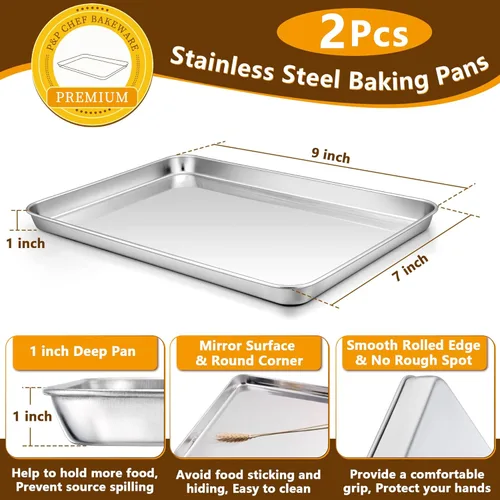 Miniatura 2 de P&P CHEF Sartenes para horno tostador de 9 pulgadas con estantes, 4 piezas de bandeja de horno de acero inoxidable para hornear y estante
