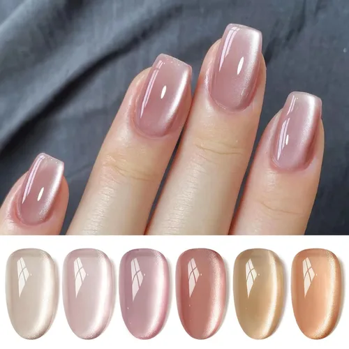 Miniatura 32 de Born Pretty Esmalte de uñas de gel de ojo de gato magnético, esmalte de gel pastel lechoso magnético azul pastel verde púrpura rosa nude plateado