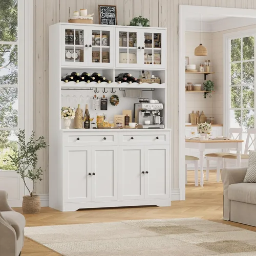 Miniatura 2 de HOSTACK Gabinete de Despensa de Cocina de 75.4" de Alto con Estación de Carga, Aparador de Cocina Blanco Moderno con Soporte para Microondas
