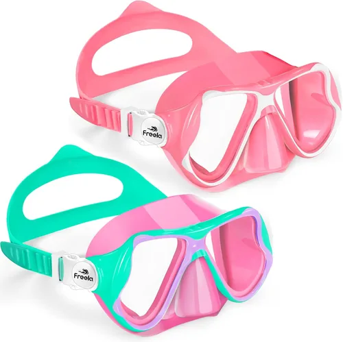 Miniatura 15 de Freela Paquete de 2 gafas de natación para niños y niñas de 3 a 14 años, lente de vidrio templado de 180° HD con cubierta de nariz para piscina