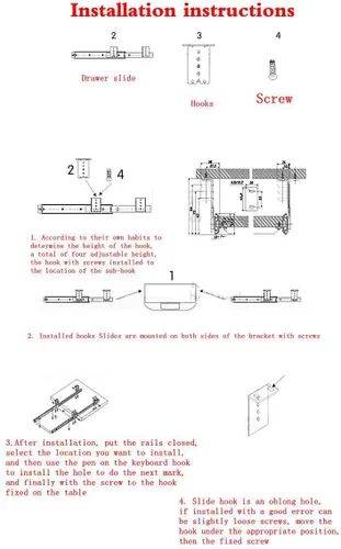 Miniatura 8 de Bandeja de cajón para teclado de escritorio con rodamientos de bolas de 14 pulgadas, riel deslizante, extensión de 3/4, ajustable, acero, metal