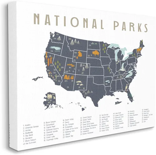 Miniatura 2 de Stupell Industries Parques Nacionales Estados Unidos Aventura Mapa Azul Blanco
