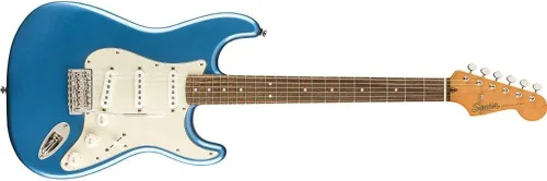 Miniatura 2 de Squier Classic Vibe Stratocaster guitarra eléctrica de los años 60, azul Lake Placid Blue, paquete de diapasón de laurel con cable de 10 pies