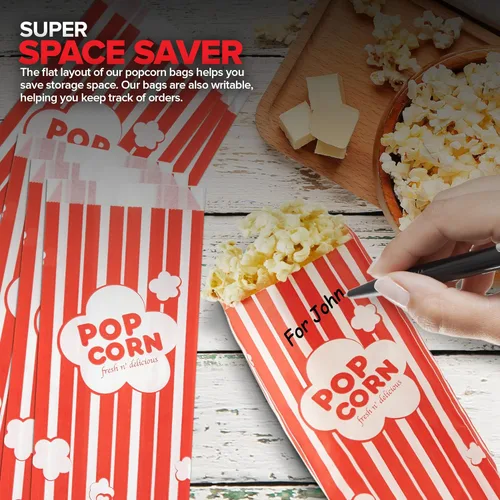 Miniatura 7 de Bolsas de papel para palomitas de maíz de 1 onza a granel (paquete de 100) pequeñas bolsas rojas y blancas desechables para fiestas temáticas